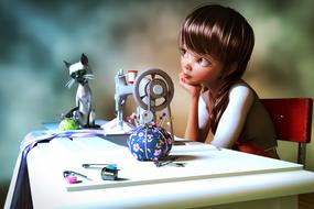 girl fashion designer as a cartoon character