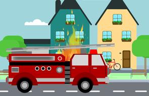 fire truck on street drawing