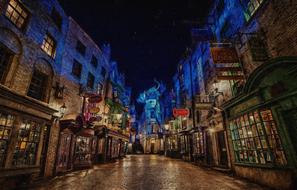 computer generated image of the street from the movie Harry Potter