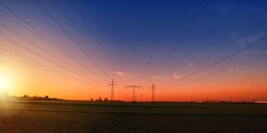 electricity poles at sunset