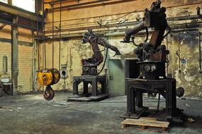 industrial machines in an abandoned factory