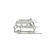 Beautiful, black and white drawing of the Volkswagen car in movement, clipart