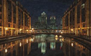 digital image of the city canal and skyscrapers