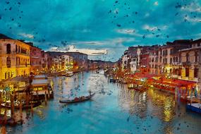 Venice evening panorama painted on canvas