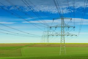 power line, electrical masts in field