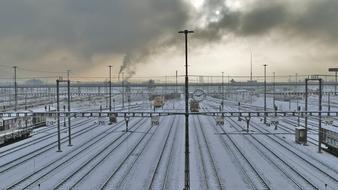 Railway station at winter morning