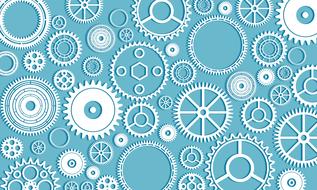 White machine gears, at turquoise background, on clipart