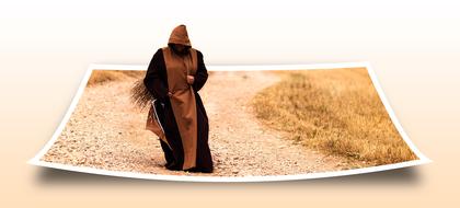 medieval Monk walks on Photo, digital art