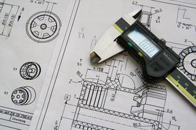 digital Caliper on Technical Drawing