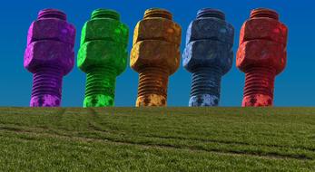 colored bolts on a green field