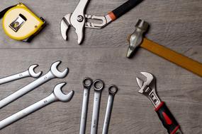 Different tools on the wooden surface