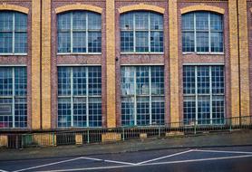 industrial building facade with large windows