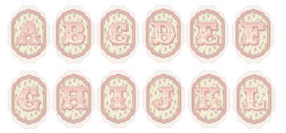 Beautiful, pink and yellow, shabby chic cards with letters at white background