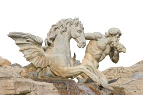 stone sculpture of Neptune and horse in the fountain