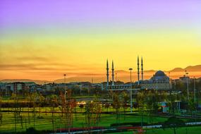 big mosque on a background of colorful sky