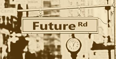 black and white photo pointer road of the future