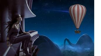 fantasy girl hot air balloon drawing