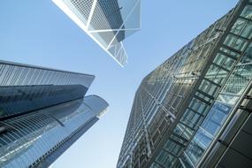 Glass facades of modern Office buildings at sky