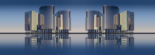 3d reflecting skyscrapers