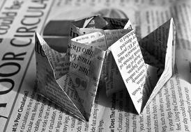origami from newspaper, close-up