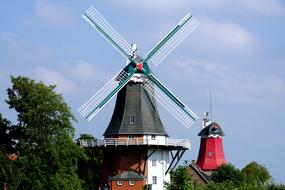 Landscape of old windmills in Northern Germany