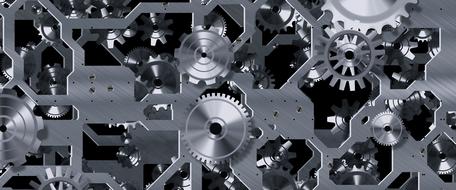 Black and white banner with the gears in the clockwork