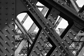 steel bridge construction in black and white