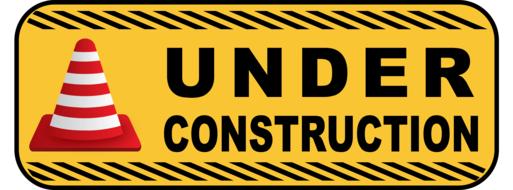 Yellow and black "Under Construction" sign, with the red and white cone, clipart