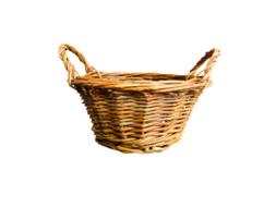 Beautiful, colorful wicker basket at white background