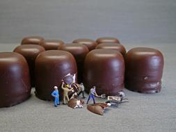 chocolate marshmallow and workers figures