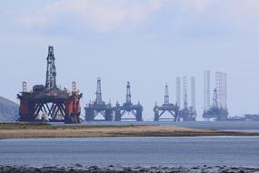 Beautiful landscape with the oil rig near the Cromatory Firth in Invergordon, Scotland