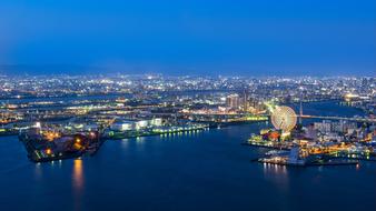 night panorama of Port of Osaka, Japan