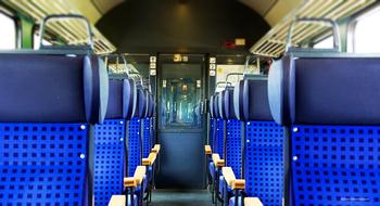 Blue seats in the train in Stuttgart, Germany