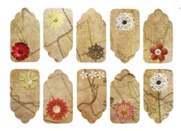 vintage label flower map tags
