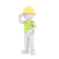 3d model man in yellow hat drawing