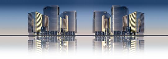 drawn skyscrapers and their reflection