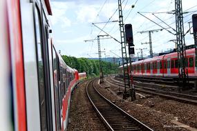 red trains on the railroad in russia