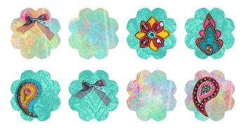diwali, paisleys, colorful indian style tags