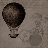 steampunk background with hot air balloon