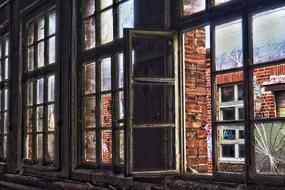 broken windows in an old abandoned building