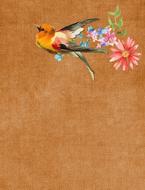 bird illustration on vintage scrapbook background page