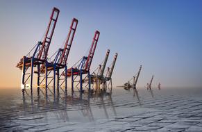 industry cranes on sea