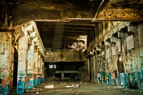 interior of Abandoned industrial building with grunge walls