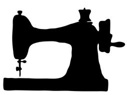 Black silhouette of the sewing machine, at white background, clipart