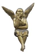 Beautiful, shiny bronze statue of the angel, at white background, clipart