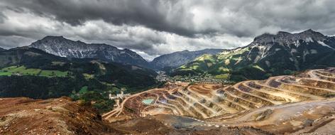 open Pit Mining in gorgeous mountain landscape