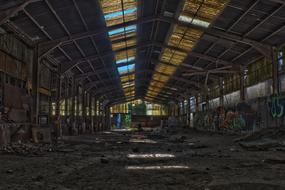 huge hall in an abandoned industrial plant