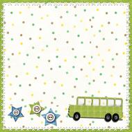 scrapbook background with green vintage bus