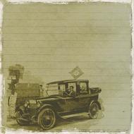 painted retro car on notebook page