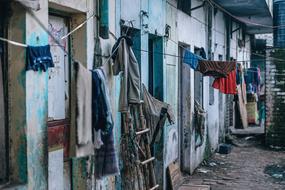 Hanging clothes near the building